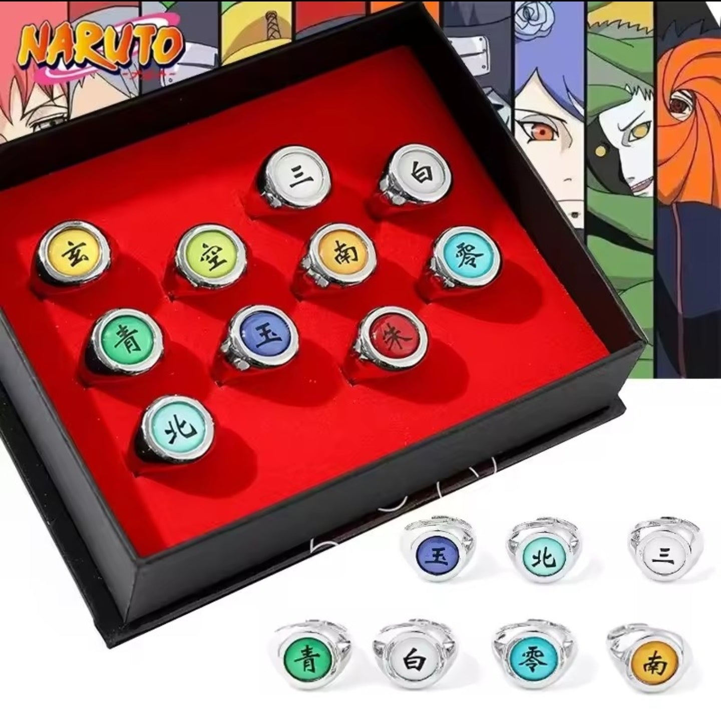 10 Pcs Box All Akatsuki Member's Ring Adjustable Size
